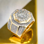 Huitan Gorgeous Two-tone Style Ring for Women Brilliant Cubic Zirconia Finger Jewelry Luxury Anniversary Party Accessories