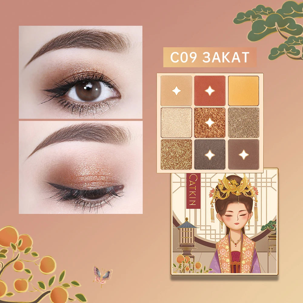 CATKIN Eyeshadow Palette, Matte Shimmer 9 Colors, Highly Pigmented, Creamy Texture, For Halloween Cosplay & Gothic Party Makeup