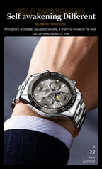 OLEVS 6654 Luxury Men's Automatic Mechanical Watch Original Stainless Steel Waterproof Moon Phase Chronograph Brand Men Watch