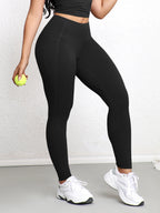 Women Leggings with Pockets Solid Color High Waist Butt Lifting Workout Tights Slim Elastic Pants Casual Wear