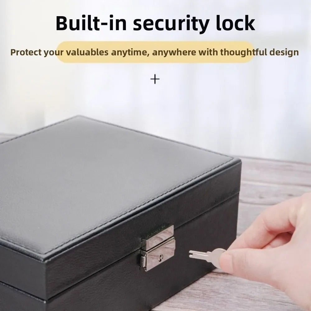 2 Layer Double-layer Jewelry Box PU Leather Elegant Leather Jewelry Organizer with Lock Large Capacity Necklace Earring Box