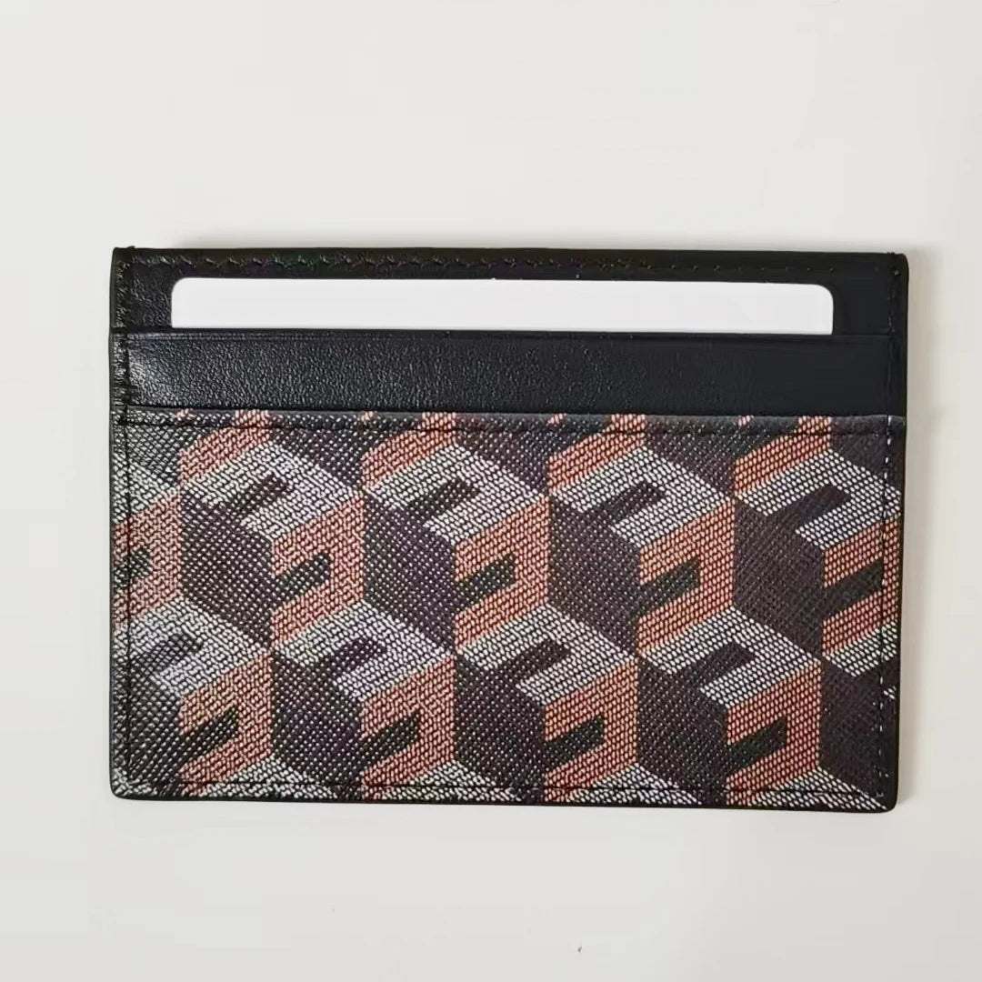Classic Fashion Multi-Functional Small Leather Card Holder Wallet Document Protection Clip-On Geometry Pattern Design