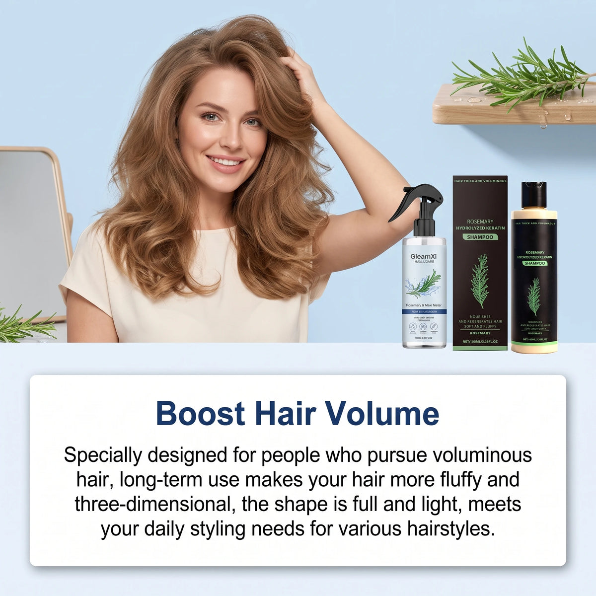 Rosemary Shampoo Set Hair Care Spray Herbal Shampoo with Hydrolyzed Keratin Plant Extract Hair Care Refreshing Hair Daily Use