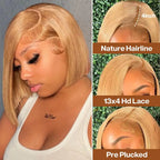 27# Blonde Short Bob Wig Human Hair 210% Straight 13x4 Lace Front Wig Human Hair Bob Wigs for Black Women Burgundy Brown Black