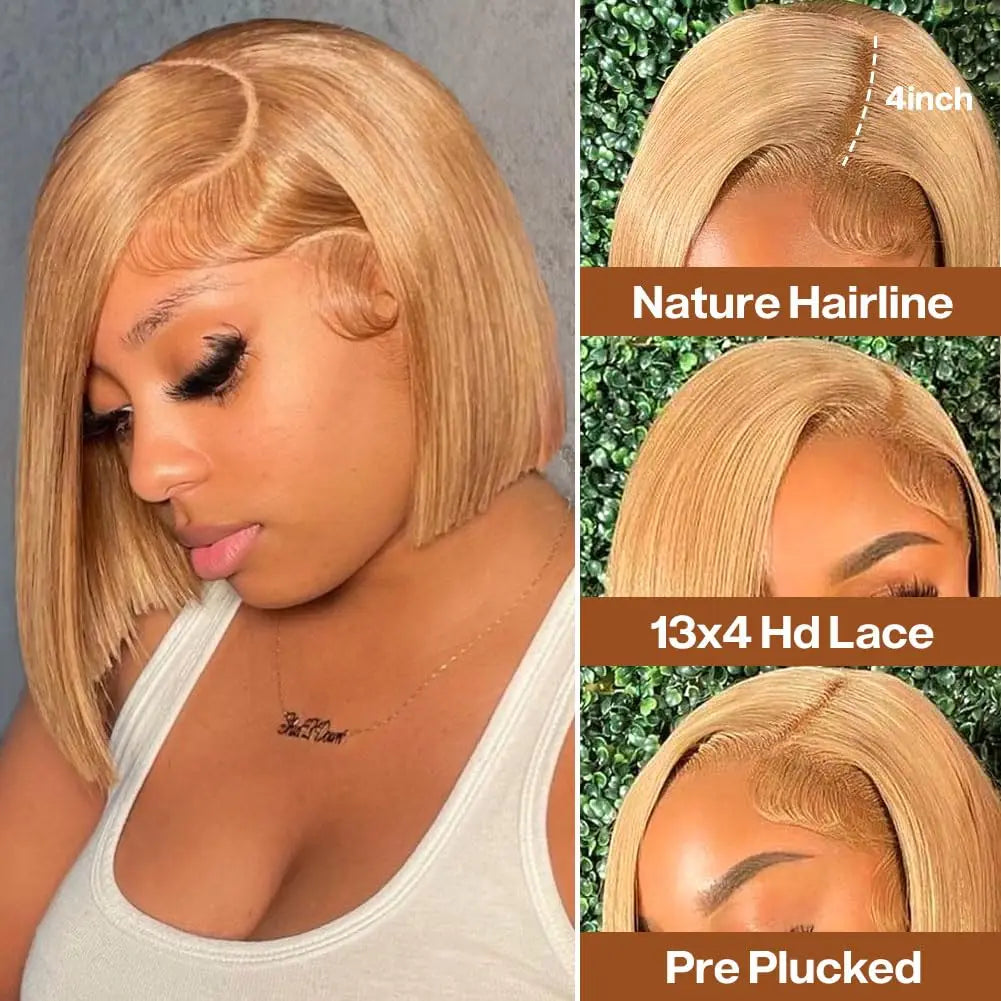 27# Blonde Short Bob Wig Human Hair 210% Straight 13x4 Lace Front Wig Human Hair Bob Wigs for Black Women Burgundy Brown Black