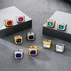 KALEN Trendy Stainless Steel Larger Men's Finger Ring Square Cut  Zircon Stone Cocktail Rings Hip Hop Business Fashion Jewelry