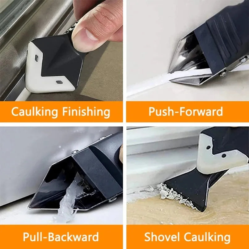5 in 1 Caulking Tool Glass Glue Scraper Sealant Finishing Replacement Tips for Home Improvement Silicone Squeegee Caulk Remover