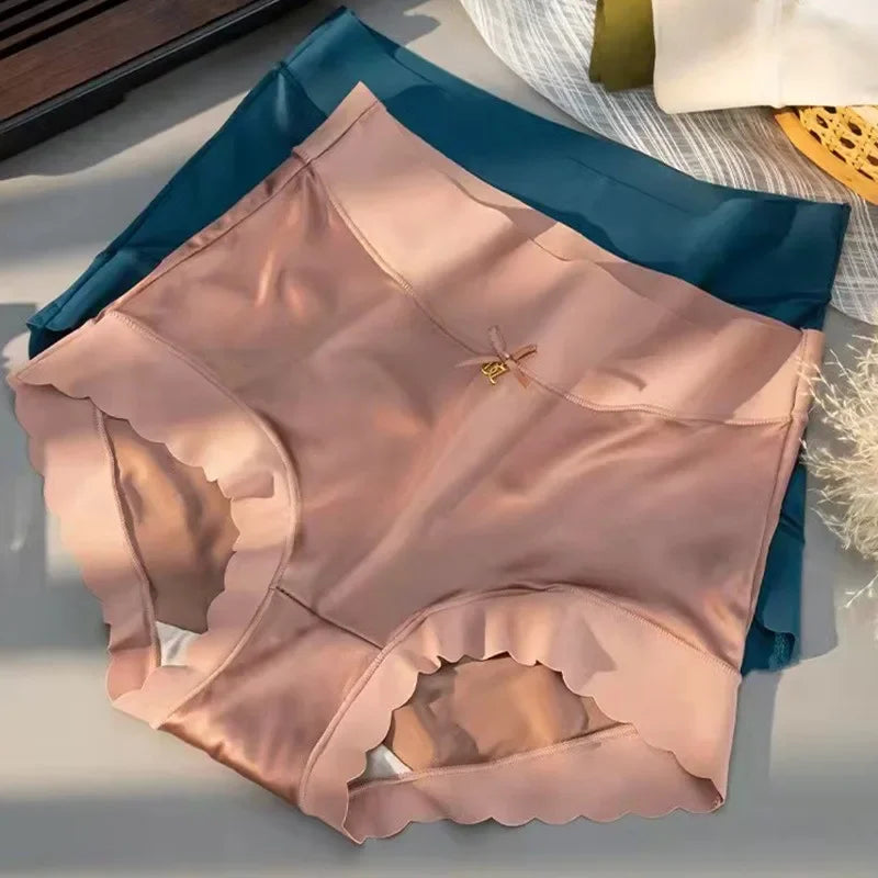 2 Pack High Waist Women Briefs Vintage Satin Silky Crotch Antibacterial Shaping Panties Tummy Control Butt Lifting Daily Panty