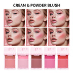 Creme & Powder Blush Duo Long Wearing Matte & Dewy Finish High Pigment Pink Candy Peach Blush Palette Vibrant Orange Red Blush