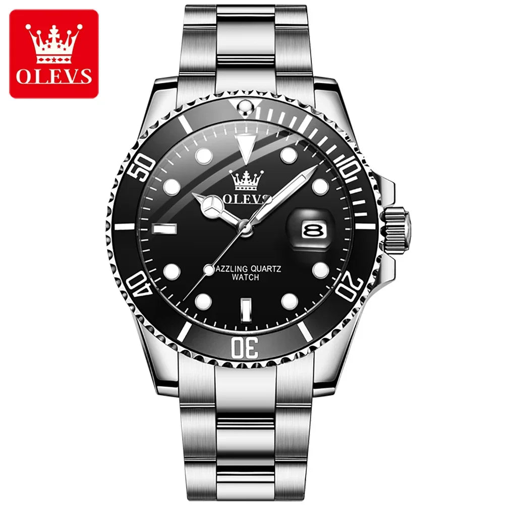 OLEVS 5885 Stainless Steel Calendar Luminous Mens Wristwatch Luxury Stainless Steel Waterproof Quartz Watch for Men Sport Reloj