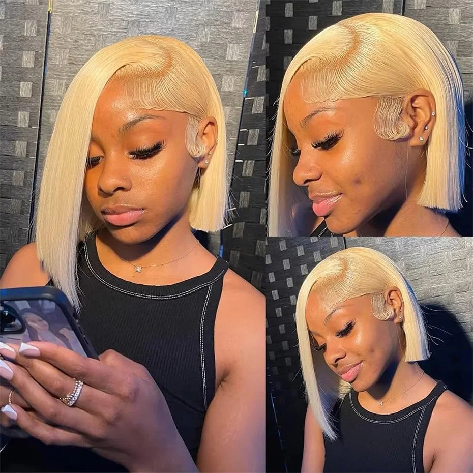 613 Bob Wig 13x6 HD Lace Frontal Wig Blonde Human Hair Wig Silky Straight 13x4 Bob Wigs For Women Bleached Knots 180% 210% Density