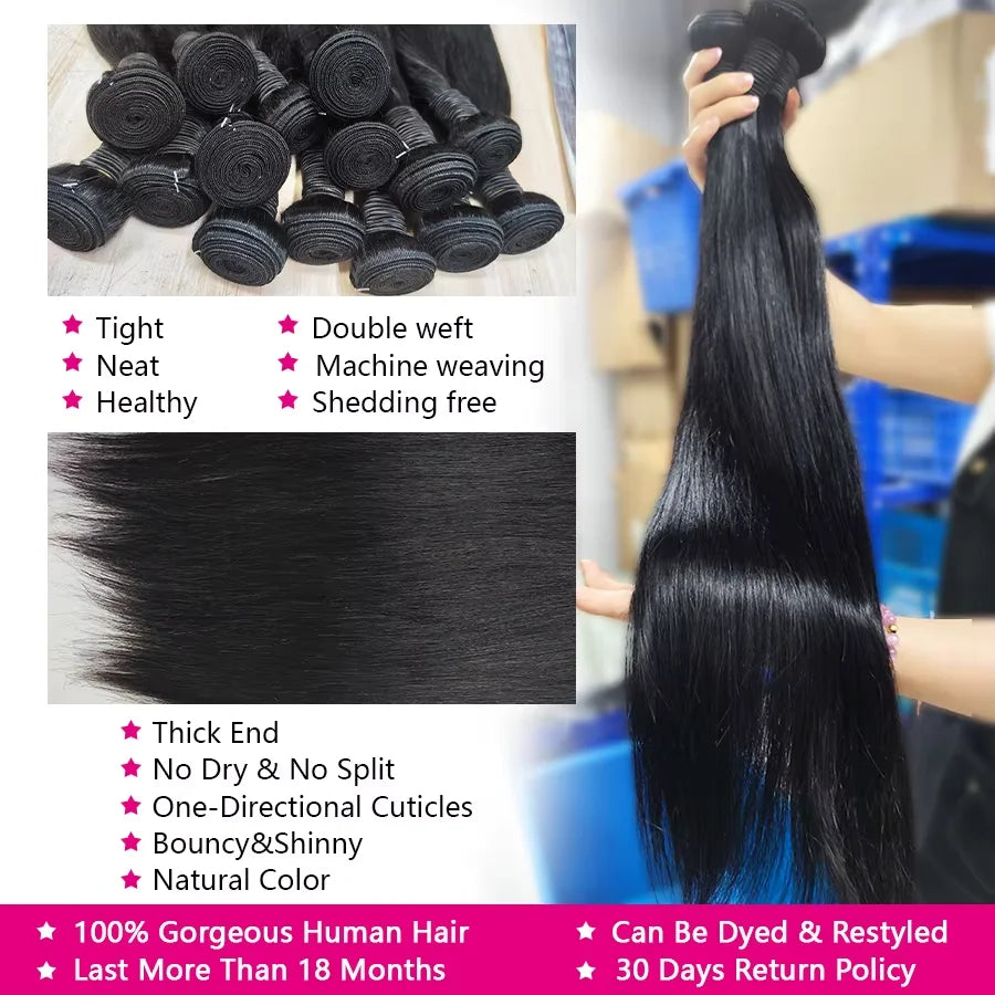 Straight Bundles With 4x4 Closure Brazilian Bundles With Closure Human Hair 5x5 2x6 HD Lace Closure Raw Human Hair Bundles Soft