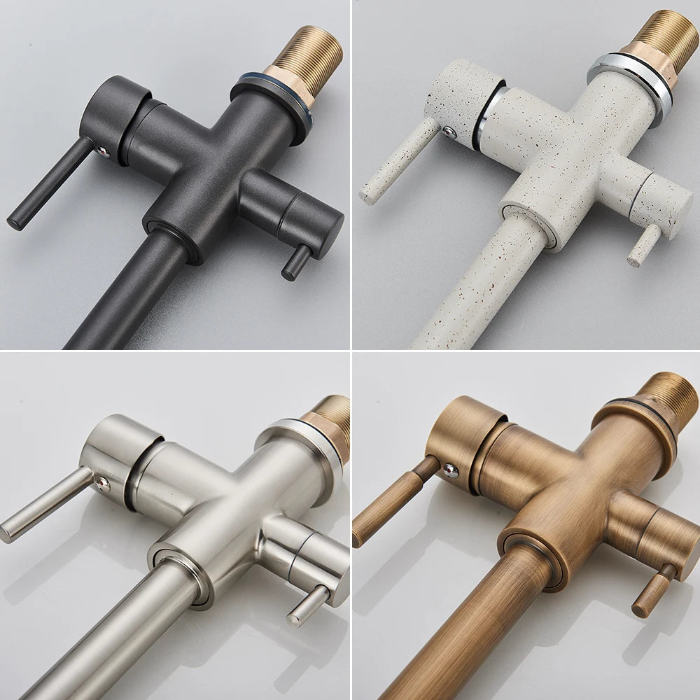 Chrome Purified Water Kitchen Faucet Pure Water Filter Deck Mounted Faucet Crane Dual Handles Hot Cold Water Mixer Taps