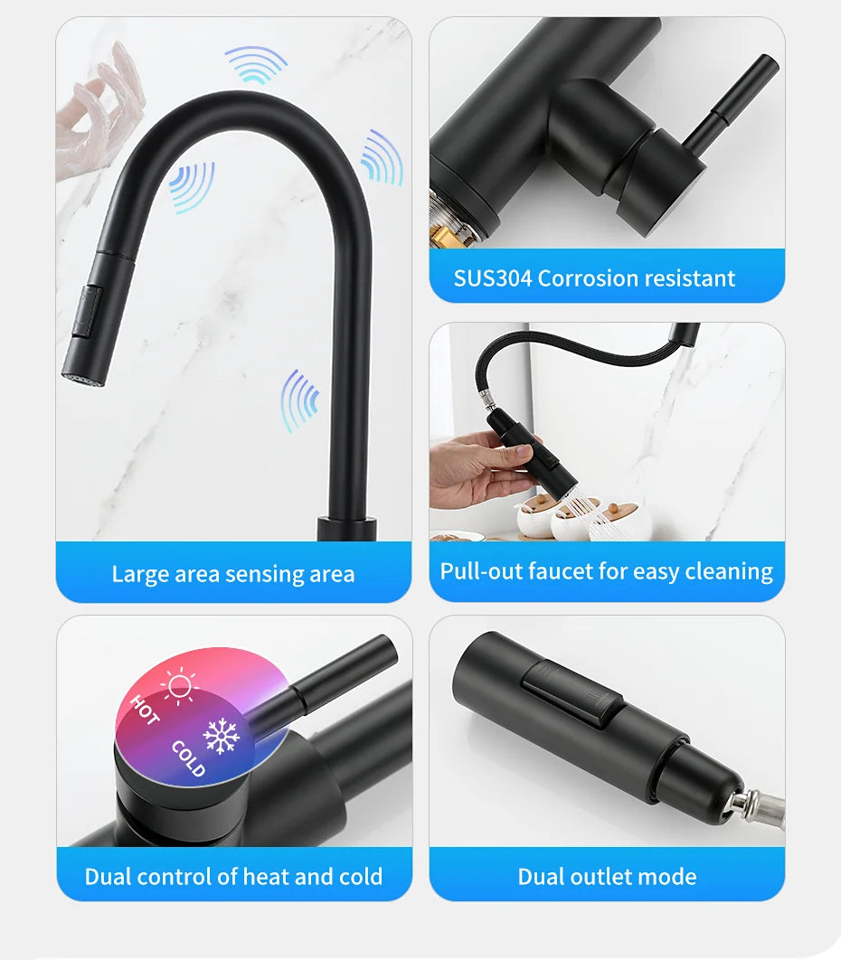Smart Touch Kitchen Faucets Crane For Sensor Kitchen Water Tap Sink Mixer Rotate Touch Faucet Sensor Water Mixer KH-1015