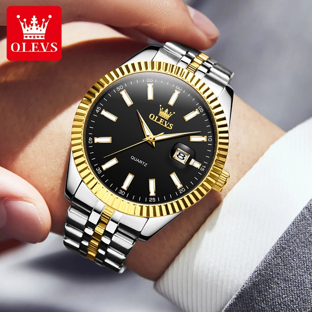 OLEVS 5593 Original Quatz Watch For Men Luxury Top Brand Stainless Steel Waterproof Auto Date HD Luminous Luxury Man Watch