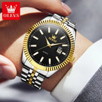OLEVS 5593 Original Quatz Watch For Men Luxury Top Brand Stainless Steel Waterproof Auto Date HD Luminous Luxury Man Watch