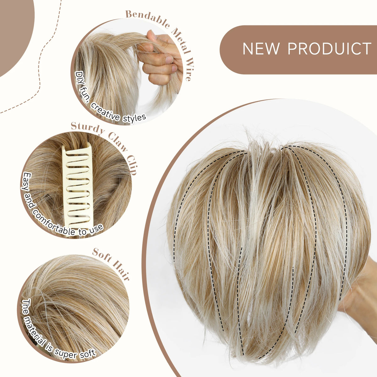 Synthetic Short 10 Inch Straight Claw Clip Ponytail Extensions Blonde Black False Layered Pony Tails Hair Pieces For Women