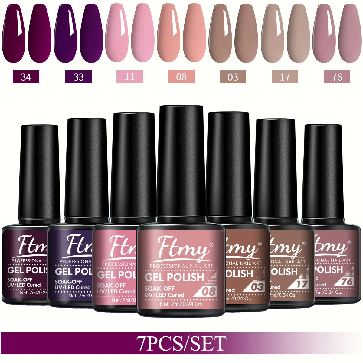 7pcs 7ml Gel Nail Polish Set Popular Color Gel Polish Soak Off UV LED Semi-Permanent Nail Gel Polish Manicure Varnish DIY Starte
