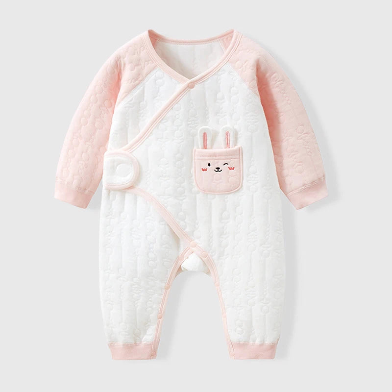 Baby Romper Autumn 0-6 Months Baby Three-layer Warm Clothing Newborn Cute Cartoon Crawling Suit