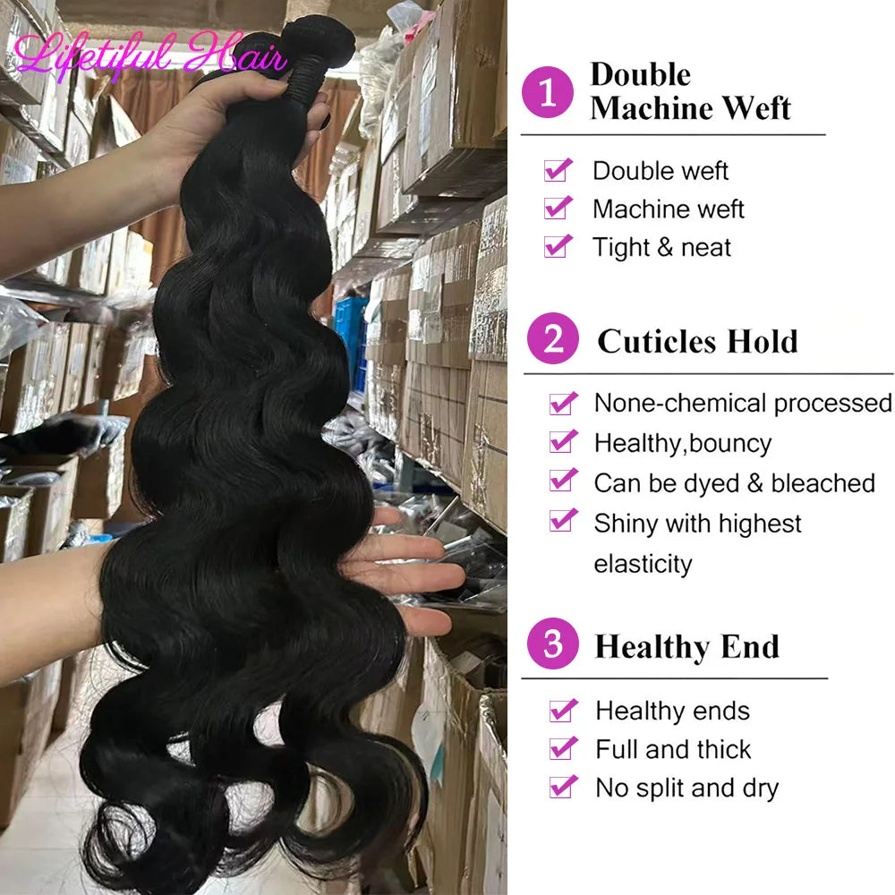30 32 Inch Body Wave Bundles Human Hair 100% Human Hair Bundles 95g Per Bundle Brazilian Weave Bundles 2-4 Days Delivery