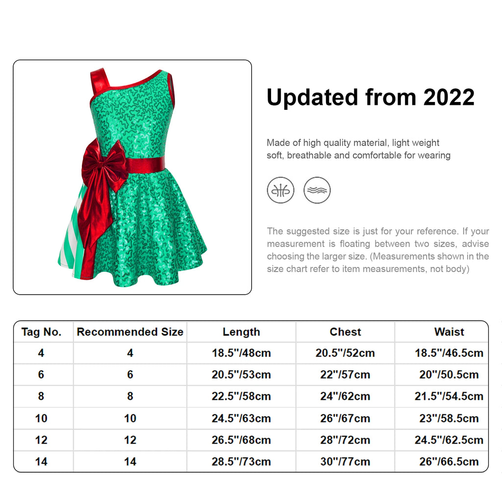 Kids Girls Sequins Christmas Dance Costume Candy Cane Striped Ballet Tutu Dance Dress Bowknot Leotard Party New Year Dancewear