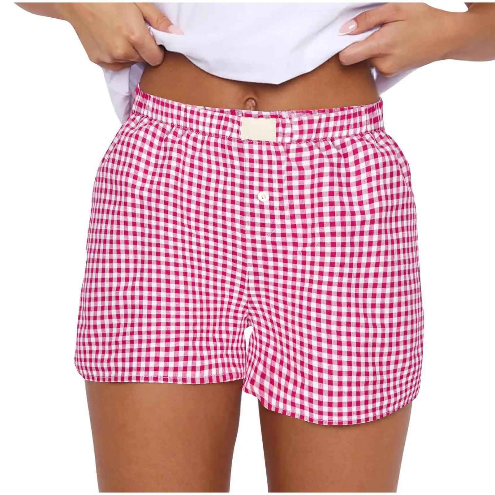 Youthful Summer Women's Casual Plaid Shorts Teenage Girls Elastic Waistband Lace-Up Classic Versatile Fashionable Summer Shorts