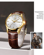 OLVES 6898 Top Brand Men's Watches Original Simple Quartz Wristwatch for Man Waterproof Leather Strap Business Watch Casual