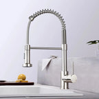 Kitchen Faucets Brush Brass Faucets for Kitchen Sink Single Lever Pull Out Spring Spout Mixers Tap Hot Cold Water Crane