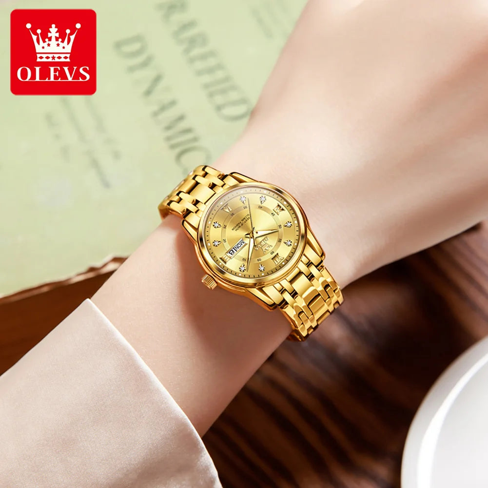 OLEVS 5513 Woman Watch Luxury Diamond Scale Dual Calendar Stainless Steel Strap Waterproof Watches Elegant Ladies Wristwatcheses