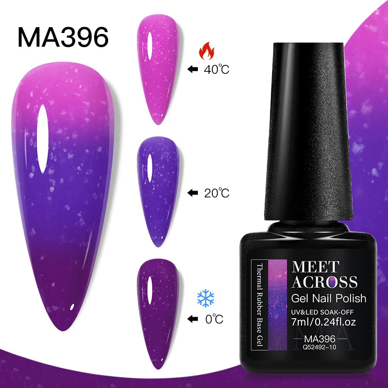 MEET ACROSS 75 Colors Thermal Nail Gel Polish 3 Colors Changing Nail Art Supplies for Manicure DIY Design Long Lasting UV/LED