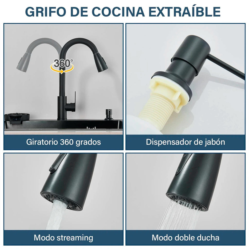 Matte Black 304 Stainless Steel kitchen Sinks Cold And Hot Water Mixer With Soap Dispenser And Cup Washer