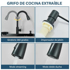 Matte Black 304 Stainless Steel kitchen Sinks Cold And Hot Water Mixer With Soap Dispenser And Cup Washer