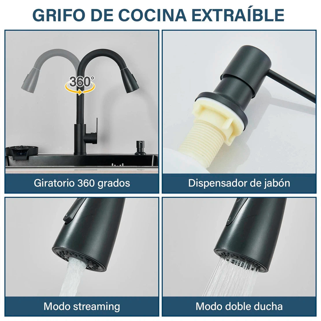 Matte Black 304 Stainless Steel kitchen Sinks Cold And Hot Water Mixer With Soap Dispenser And Cup Washer