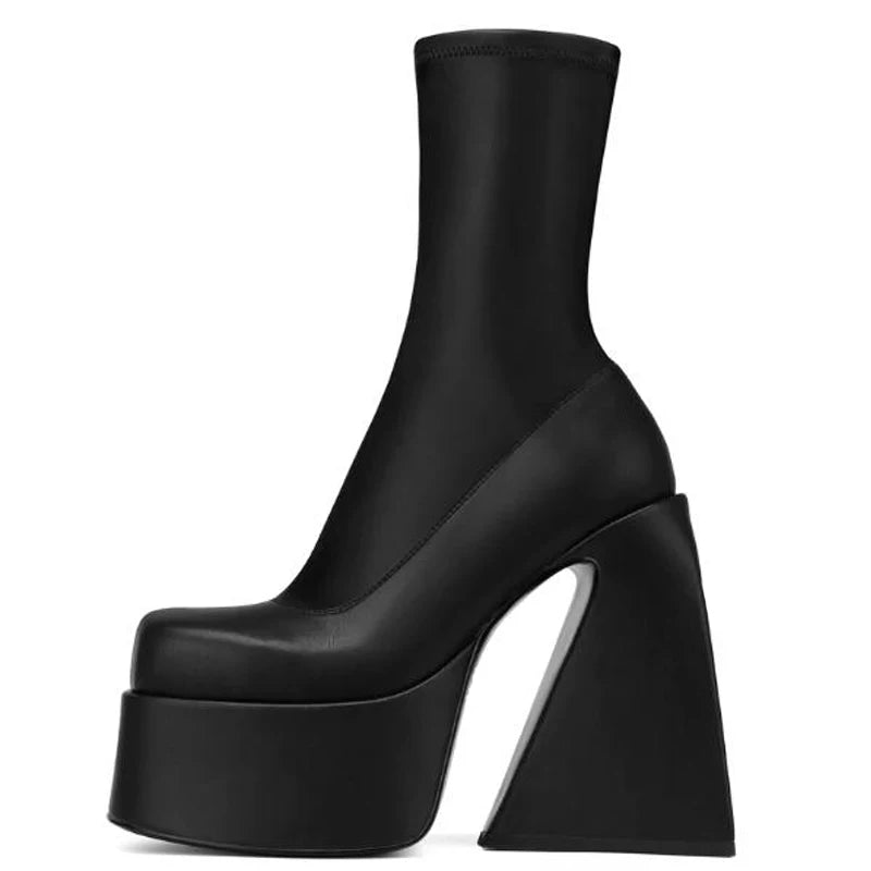 Stretch Punk Style Gothic Chunky Platform Ankle Boots For Women Autumn Winter Shoes Ladies Strange High Heels Boots Booties