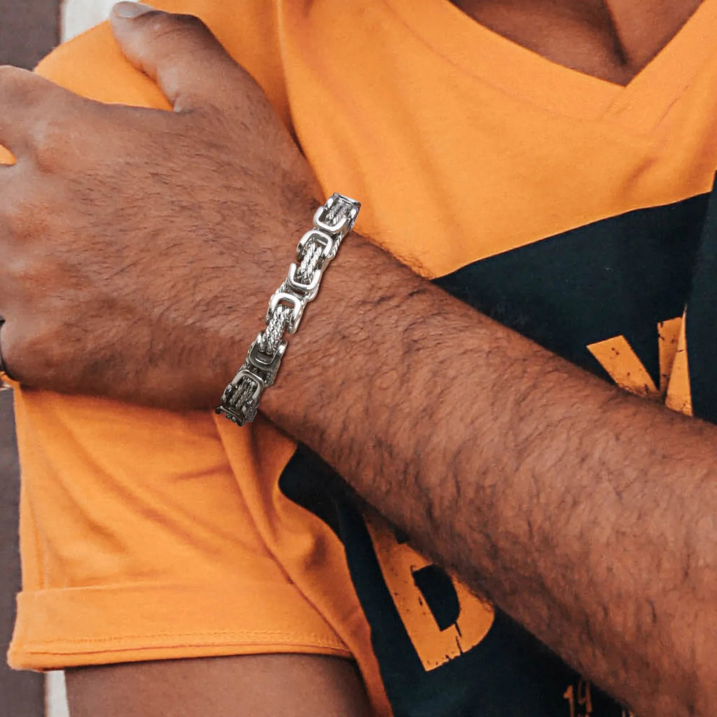Chunky Byzantine Bracelets for Men Boys,8mm Stainless Steel Braided Link Wristband,Vintage Jewelry Gift for Him