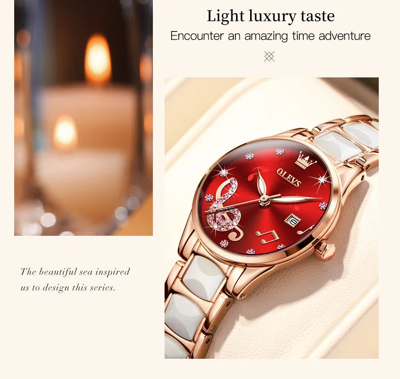 OLEVS 3605 Women's Watches Top Brand Fashion Mechanical Wristwatch Zircon Scale Watch for Ladies Waterproof Chronograph Date
