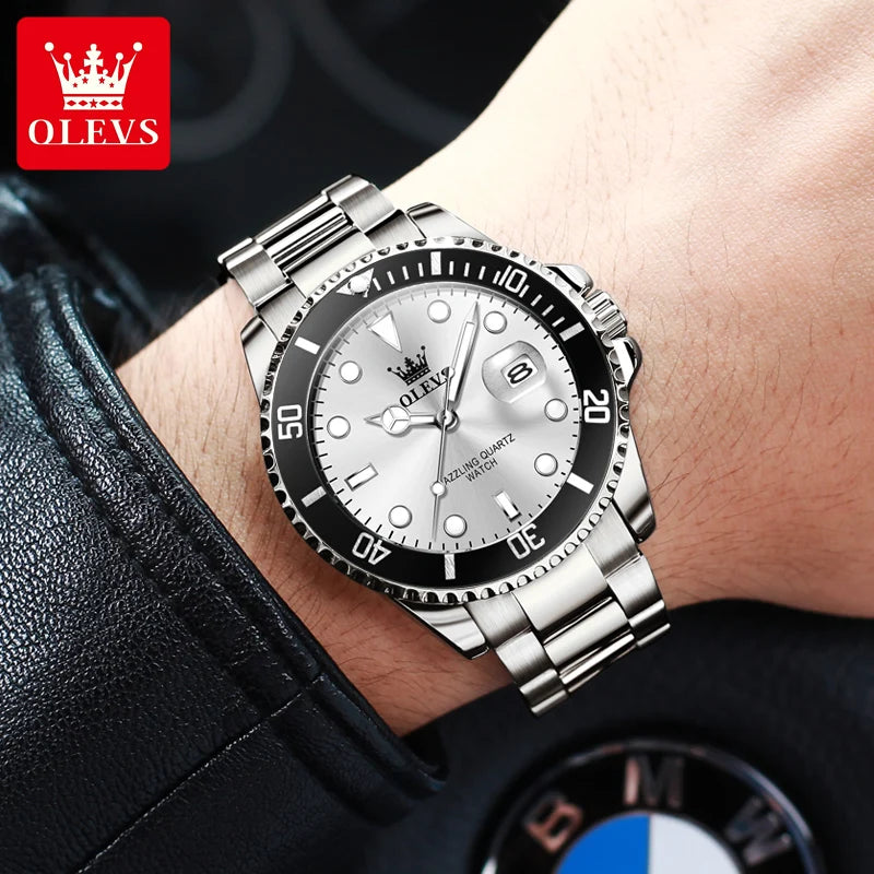 OLEVS New Man Watch Luxury Top Brand One-Way Rotating Outer Ring Design Quartz Watch for Men Auto Date Waterproof Wrist Watches