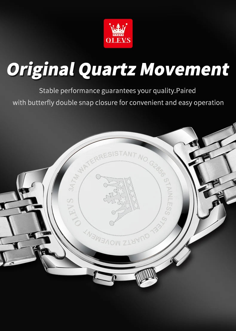 OLEVS Men's Watches Classic Multifunctional Flywheel Design Stainless steel Waterproof Moon Phase Men's Wristwatches 2024 Trend