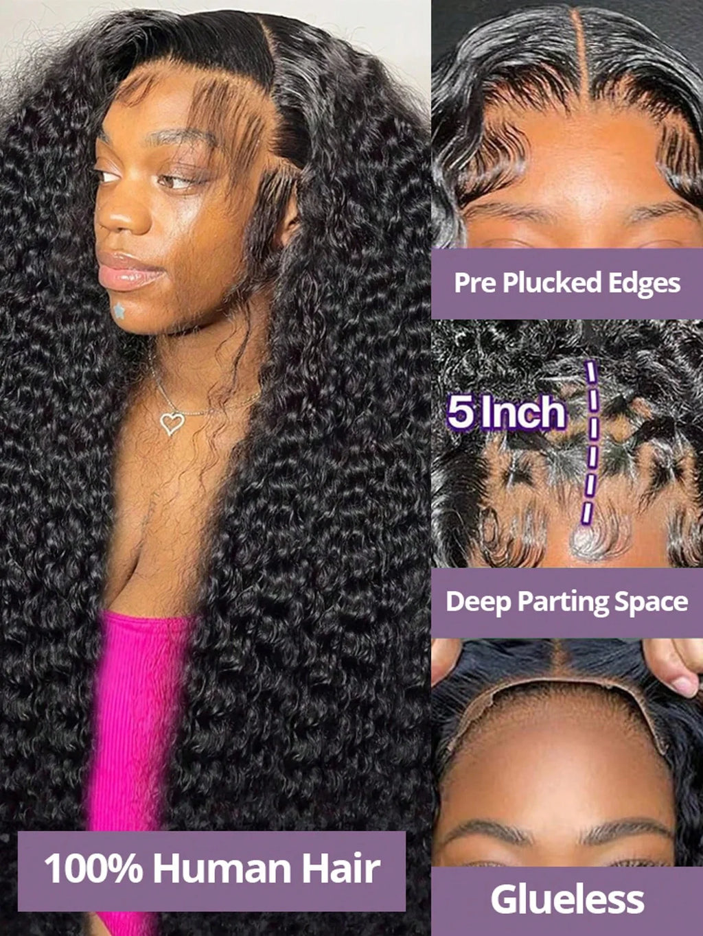 40 Inch Natural Black Water Deep Wave Human Hair Wigs For Women, 13x4 13x6 HD Transparent Lace Frontal Wig 200 Density Pre Plucked Glueless Lace Front Wig