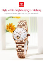 OLEVS Brand 2024 New Fashion Hollow Mechanical Watch for Women Luxury Stainless Steel Strap Waterproof Luminous Womens Watches
