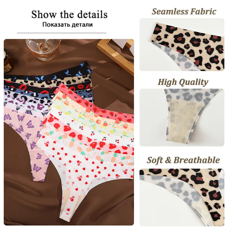 3PCS Ultra-thin Underwear For Women Sexy Graphic Print Seamless Thongs Female Stretch Leopard Intimate Comfort Lingerie S-XL