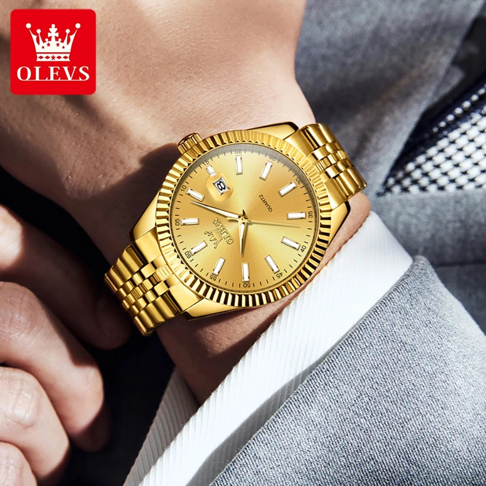 OLEVS 5593 Original Quatz Watch For Men Luxury Top Brand Stainless Steel Waterproof Auto Date HD Luminous Luxury Man Watch