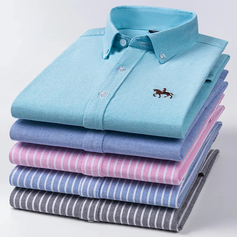 Plus Size 6XL 100% Cotton Long-Sleeve Shirts for Men Oxford Slim Fit Formal Shirt Without Pocket White Office Elegant Clothes