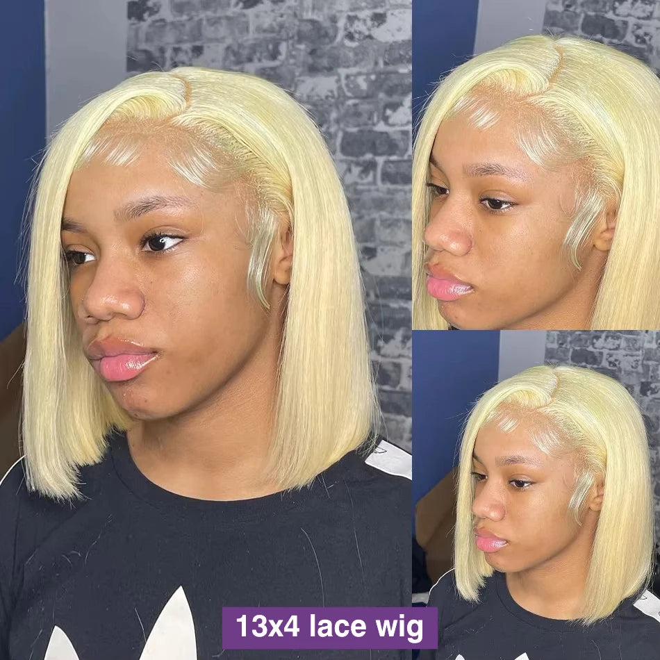 200% #613 Bob Honey Blonde Straight Blonde 13x4 Lace Frontal Wigs HD Transparent Brazilian Pre Plucked Lace Front Human Hair Wig