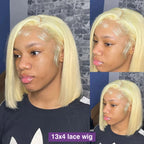 200% #613 Bob Honey Blonde Straight Blonde 13x4 Lace Frontal Wigs HD Transparent Brazilian Pre Plucked Lace Front Human Hair Wig