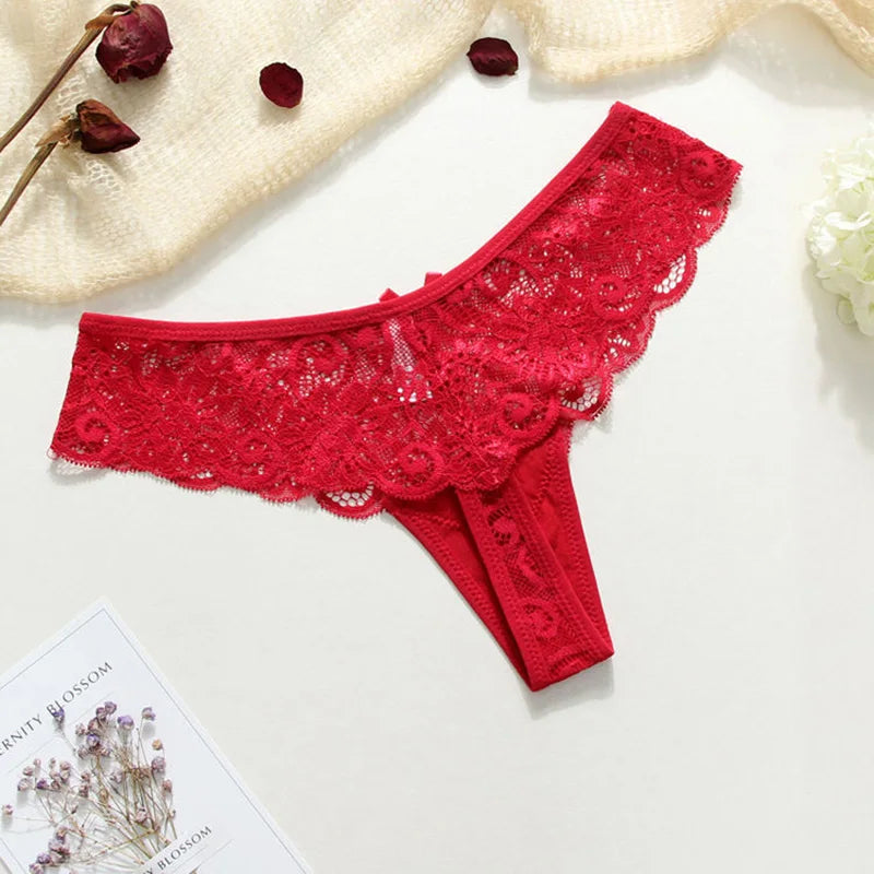 New Sexy Hollow Out Panties Women Low Waist Underwear Solid Lace G String Thong Soft Comfortable Female T-Back Lingerie