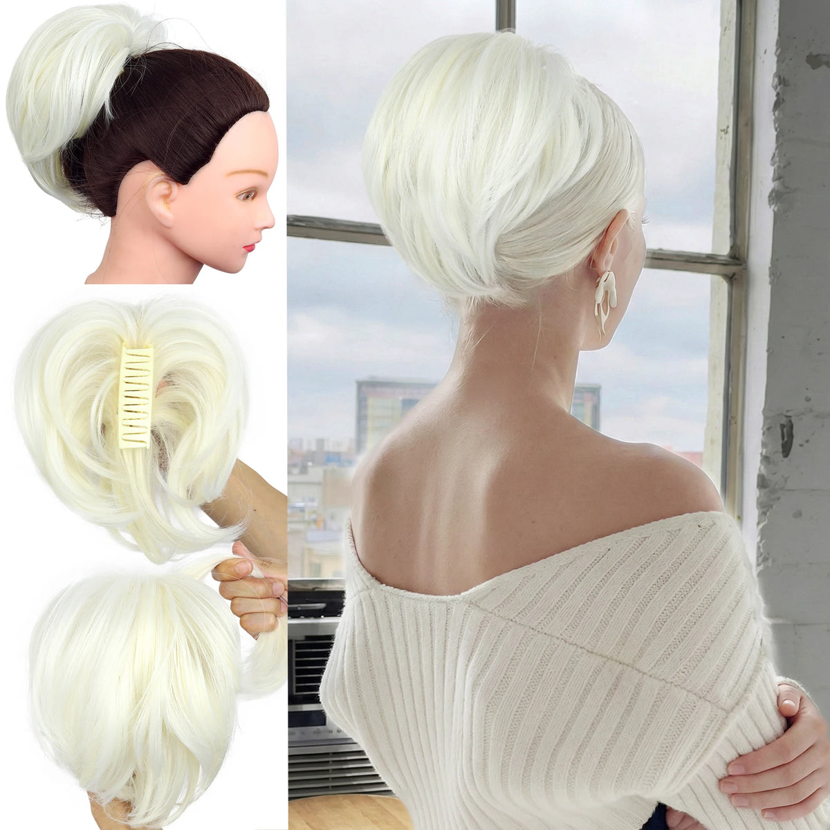 Synthetic Short 10 Inch Straight Claw Clip Ponytail Extensions Blonde Black False Layered Pony Tails Hair Pieces For Women