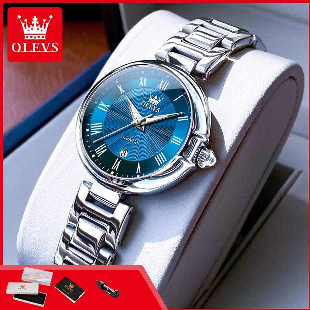 OLEVS 5608 Luxury Brand Women's Wristwatch Waterproof Stainless Steel Strap Luminous Date Quartz Watch for Ladies