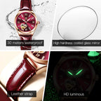 OLEVS 6636 Luxury Women Watch Fully Automatic Hollow Design Diamond Heart Shaped Watch Elegant Mechanical Women Bracelet Watch