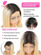 13x6 Lace Frontal Wig 1B 613 Ombre Blonde Full Lace Human Hair Wig Dark Roots Pre Plucked  Lace Front Human Hair Wigs for Women